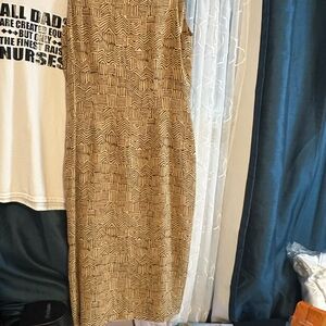 Spenser Jeremy Tan and Cream Silk Midi Dress